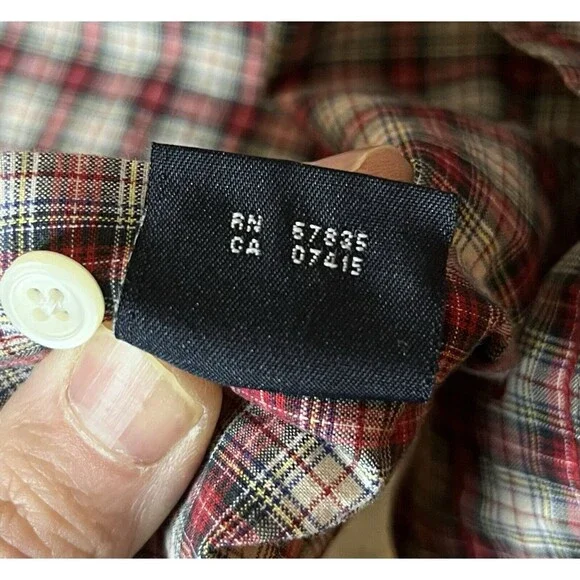 Nautica Mens Medium Red Plaid Long Sleeve Button Up Shirt W/ Pocket Used - Picture 5 of 6